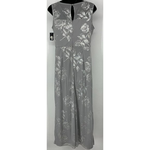 MSK Shift Dress Size 2 Silver Gray Floral Sleeveless Foil Belted Trim Women New - Picture 6 of 11